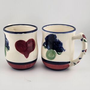 Vintage Gail Pittman Hearts And Flowers Vintage Signed Coffee Mugs GUC 93